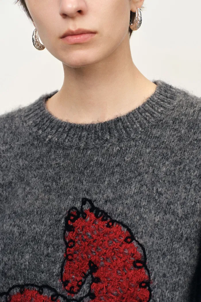 Quella Red Pony Drop Shoulder Sweater in Alpaca Wool Knit - Image 5