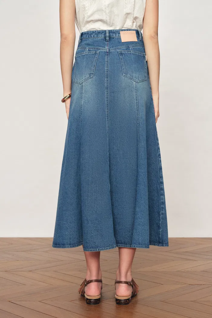 Quilla A-Line Midi Skirt in Cotton Denim - Image 3