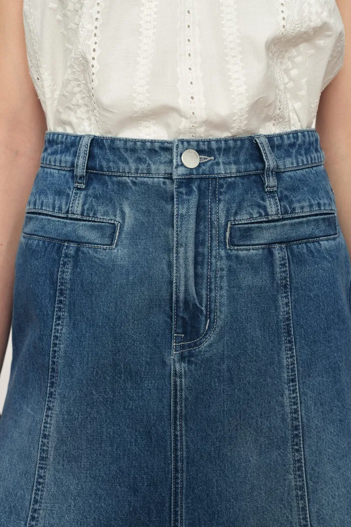 Quilla A-Line Midi Skirt in Cotton Denim - Image 4
