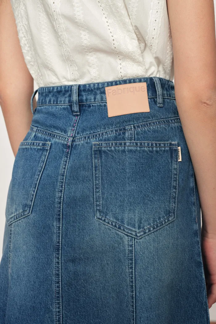 Quilla A-Line Midi Skirt in Cotton Denim - Image 5