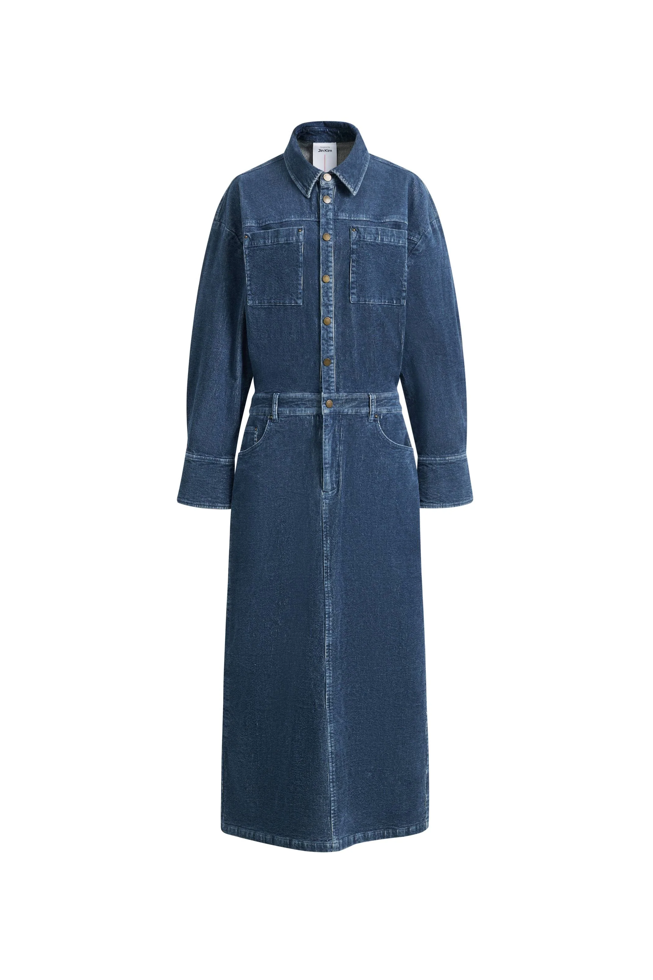 Quinn Antique Style Metal Buttons Dress in Washed Stretchy Corduroy - Image 7