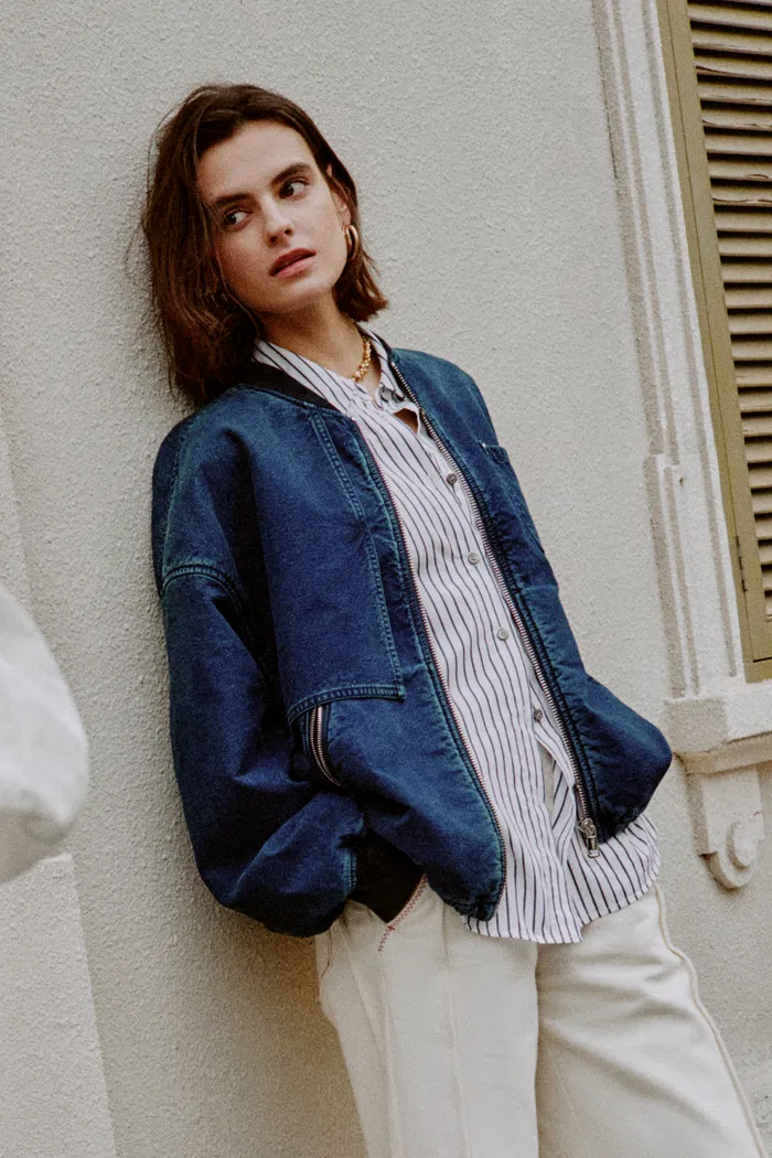 Quinn Denim Bomber Jacket in Lightweight Plain-Weave Denim - Image 2