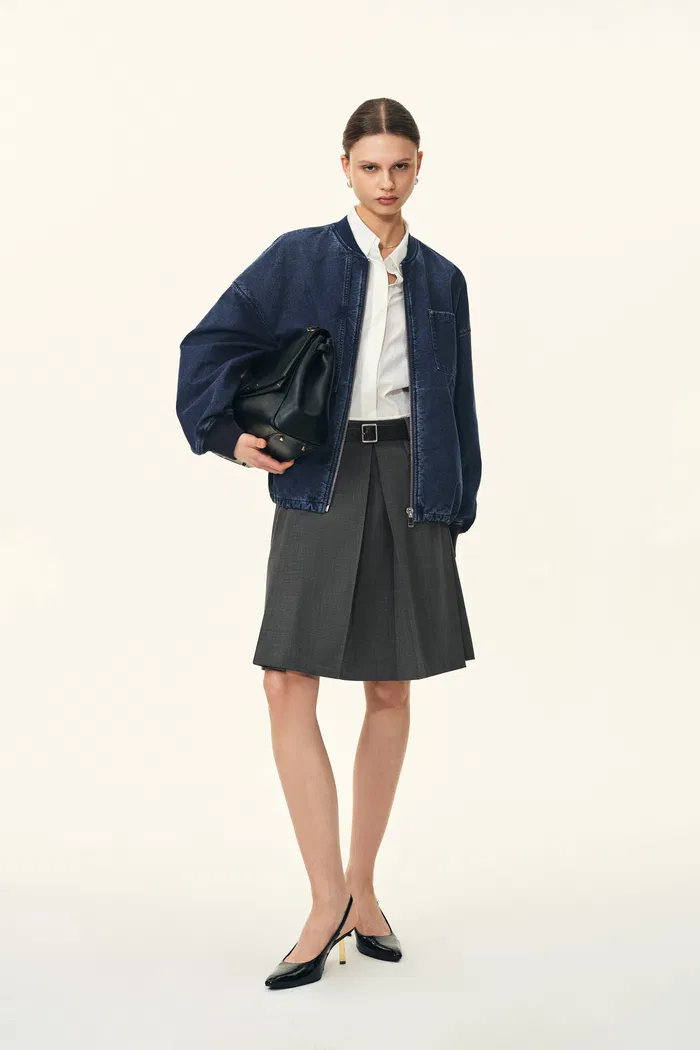 Quinn Denim Bomber Jacket in Lightweight Plain-Weave Denim - Image 4