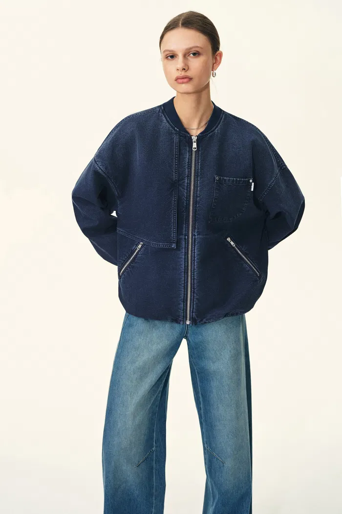 Quinn Denim Bomber Jacket in Lightweight Plain-Weave Denim - Image 5