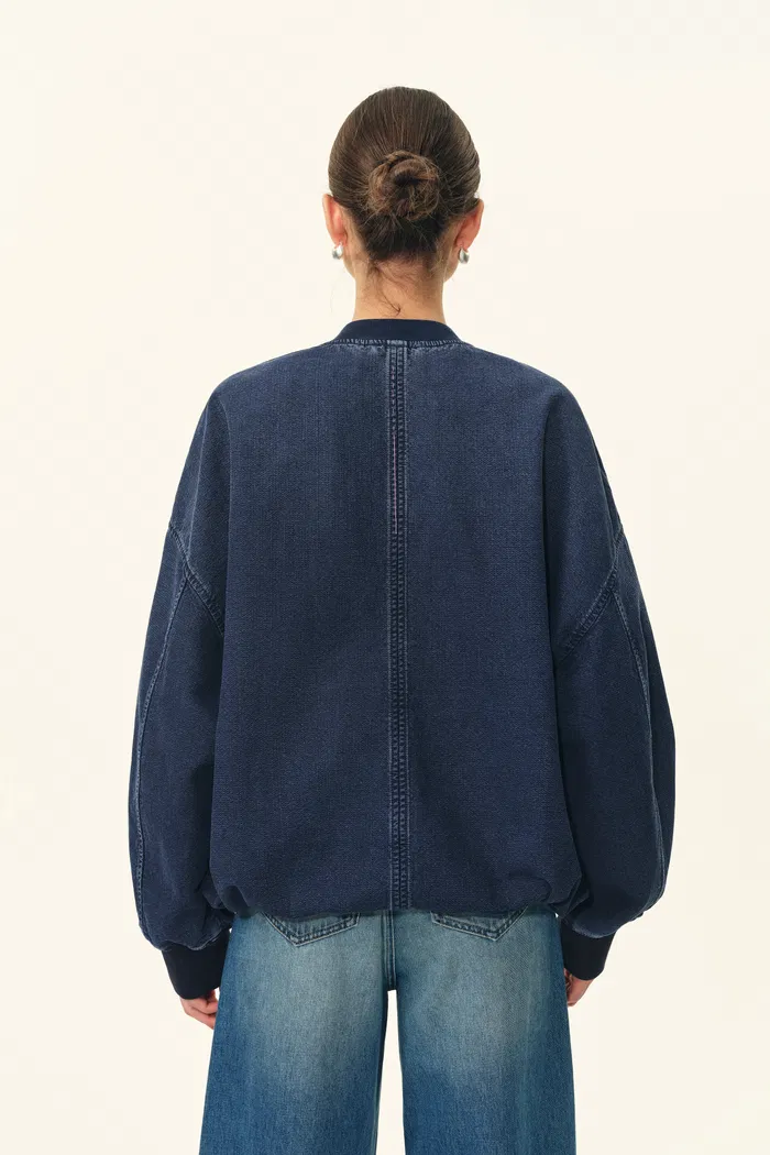 Quinn Denim Bomber Jacket in Lightweight Plain-Weave Denim - Image 6