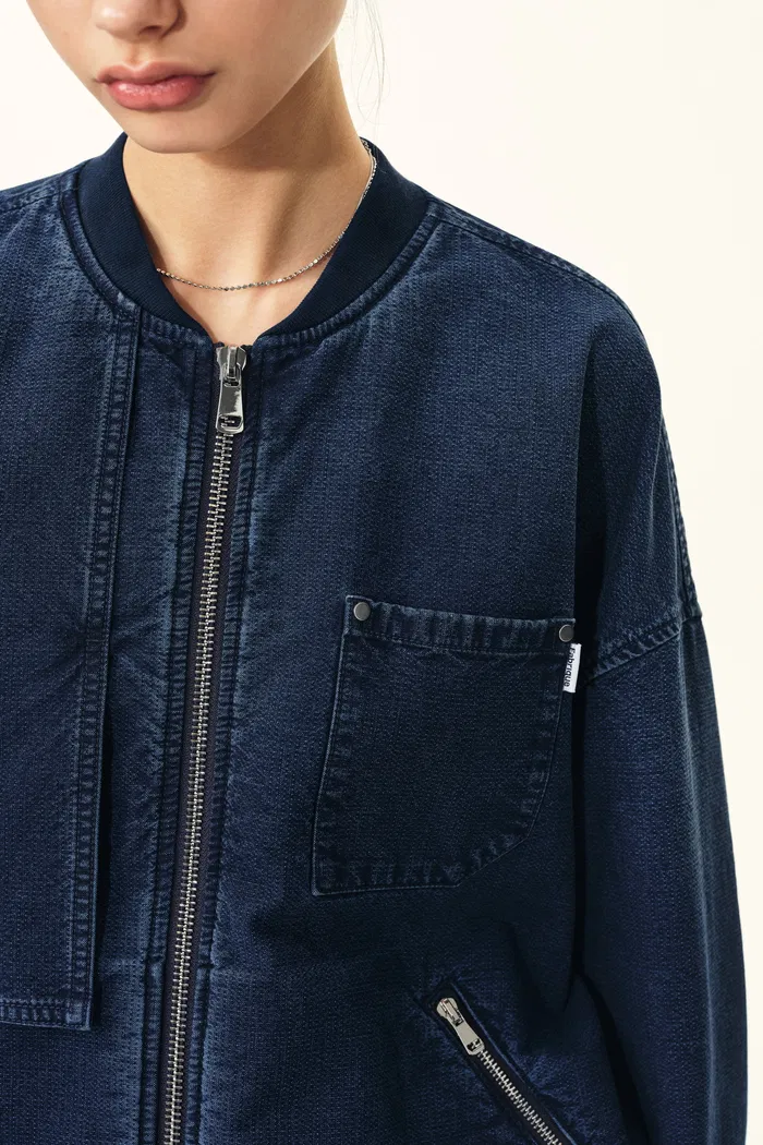 Quinn Denim Bomber Jacket in Lightweight Plain-Weave Denim - Image 7
