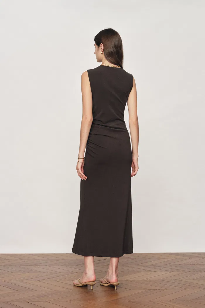 Raina Asymmetric Draped Sleeveless Fitted Dress in Cotton Modal Knit - Image 2