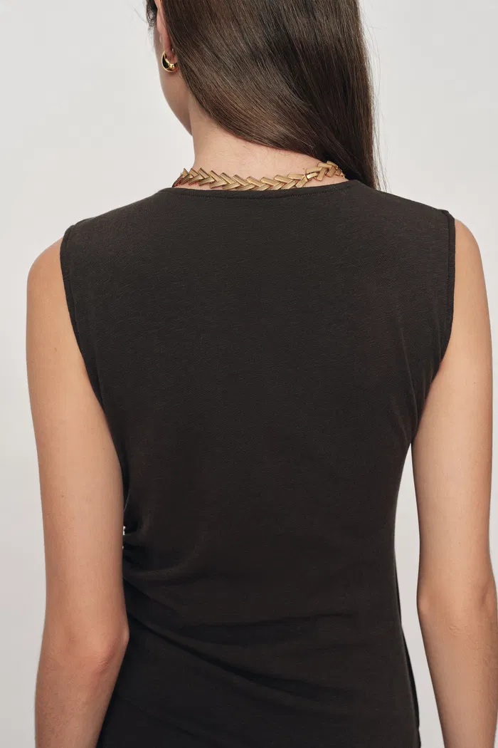 Raina Asymmetric Draped Sleeveless Fitted Dress in Cotton Modal Knit - Image 4