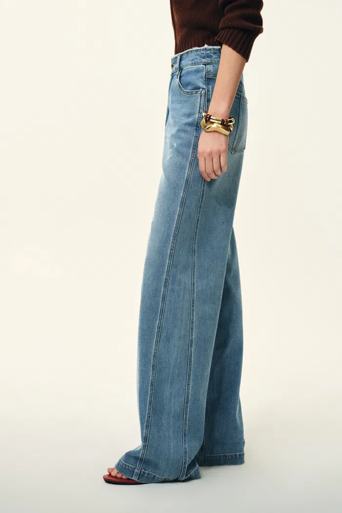 Raven Side Seams Wide Leg Jeans in Lightweight Cotton Denim - Image 3
