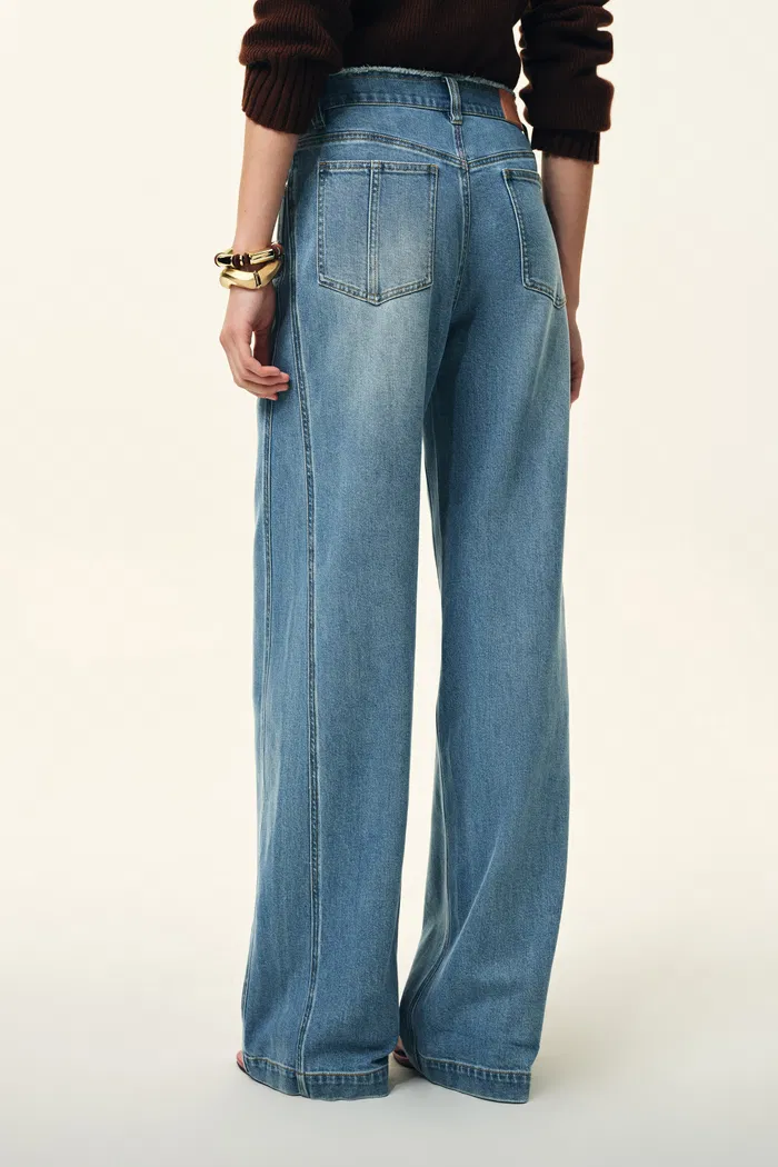 Raven Side Seams Wide Leg Jeans in Lightweight Cotton Denim - Image 4