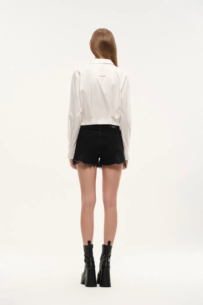 Rebel Washed Jeans Shorts in Thin Denim - Image 3
