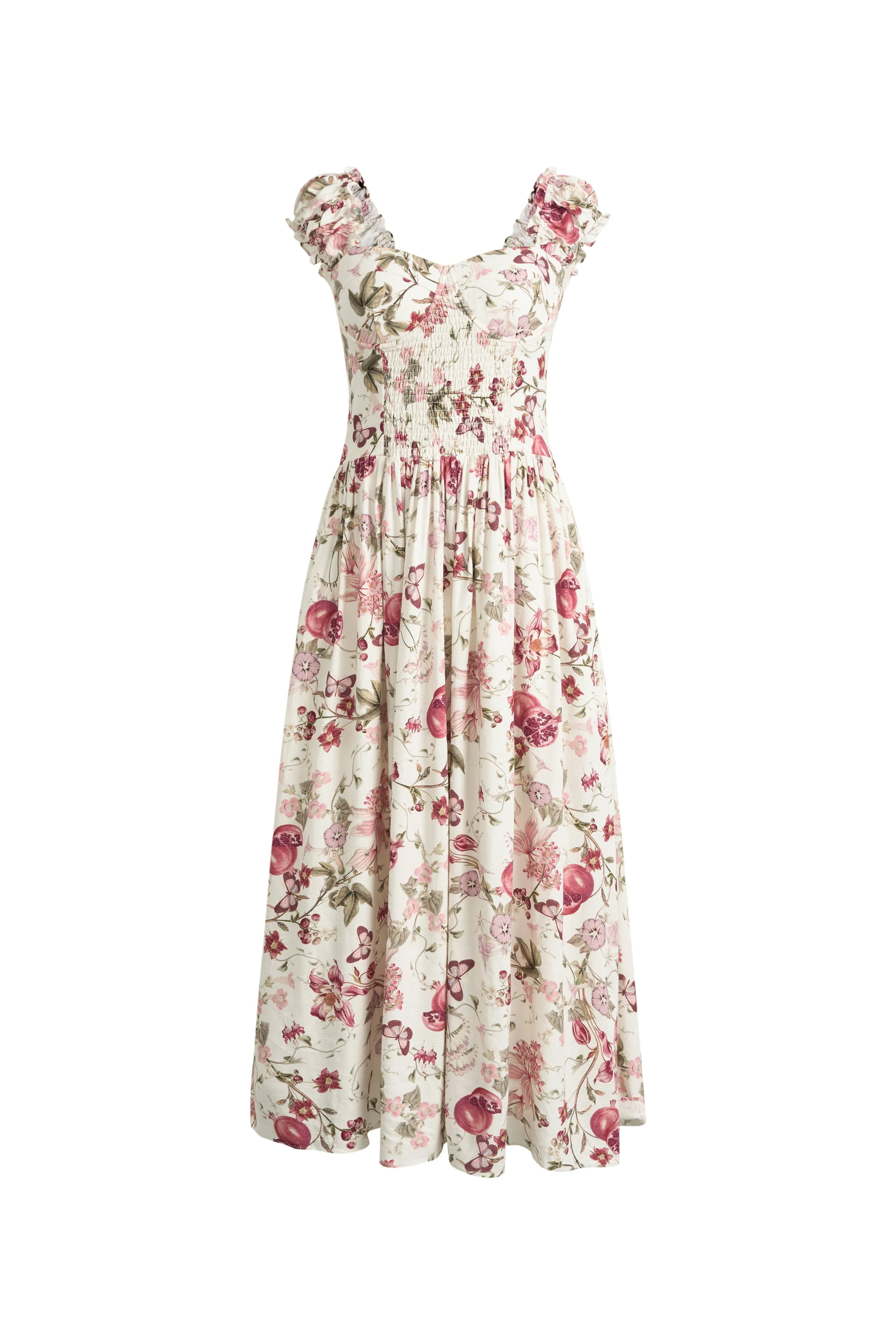 Ria Smocked Pomegranate Print Strap Dress with Built-In Cups in Linen Blend - Image 8