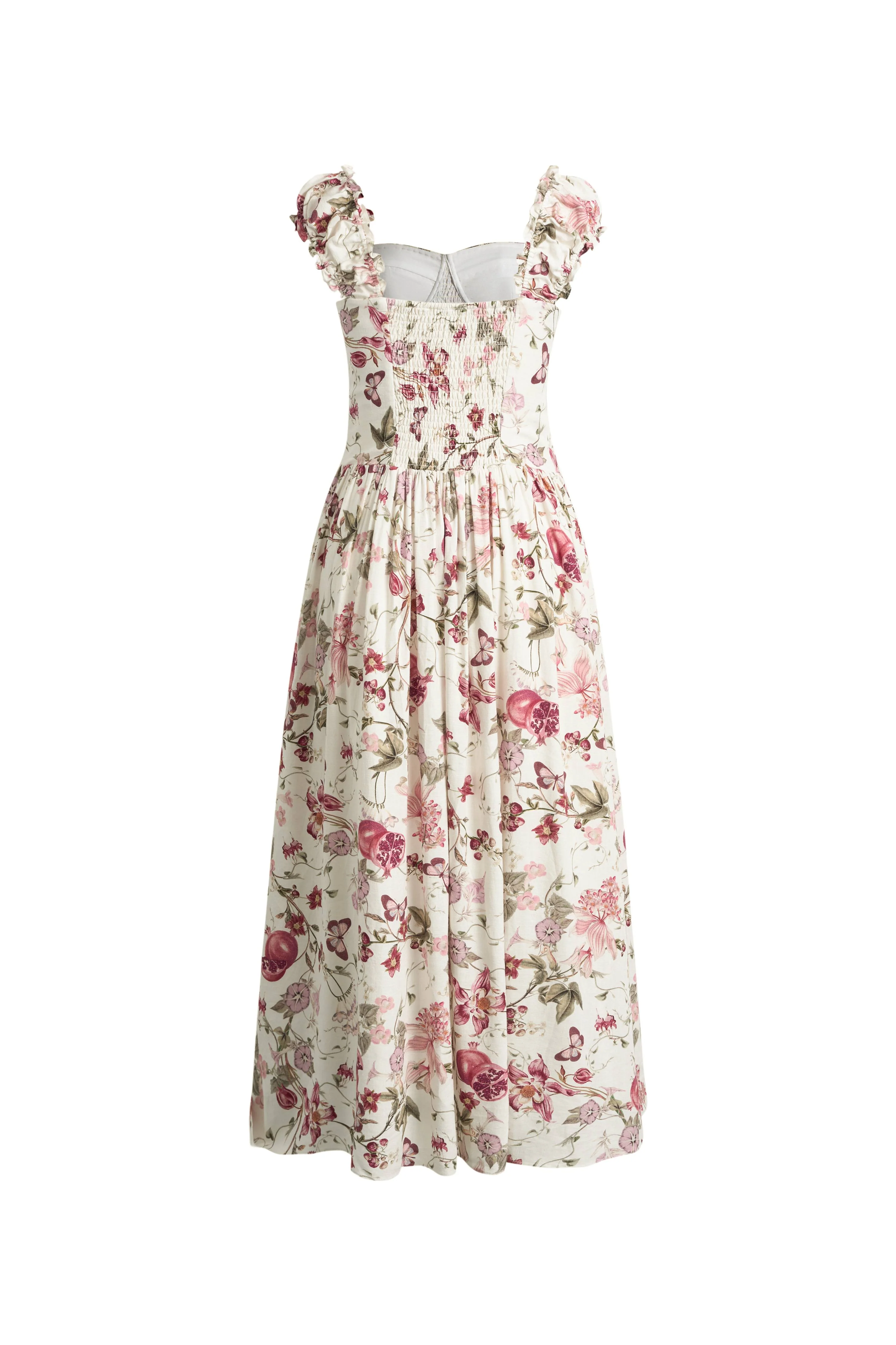Ria Smocked Pomegranate Print Strap Dress with Built-In Cups in Linen Blend - Image 9