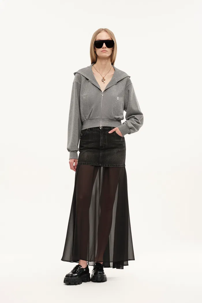 Riddle Denim and Semi Transparent Skirt Set in Thin Denim - Image 2