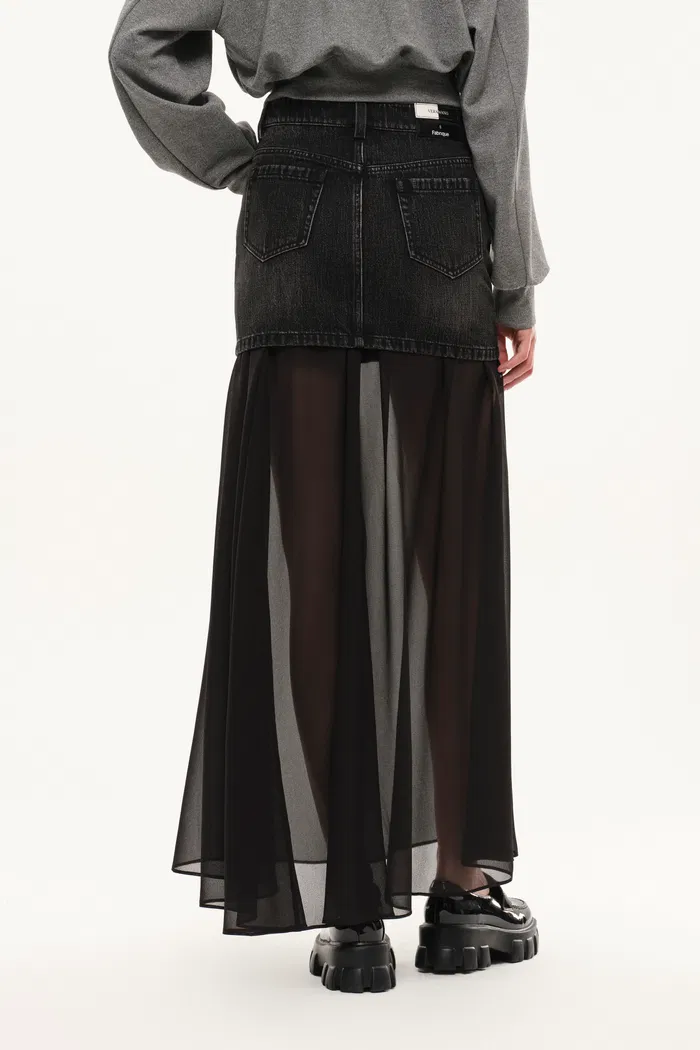 Riddle Denim and Semi Transparent Skirt Set in Thin Denim - Image 4