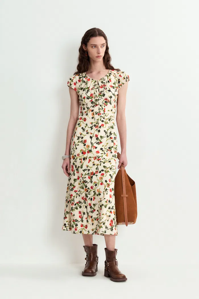 Rika Flora Dress in Midi Matte Silk Crepe - Image 3