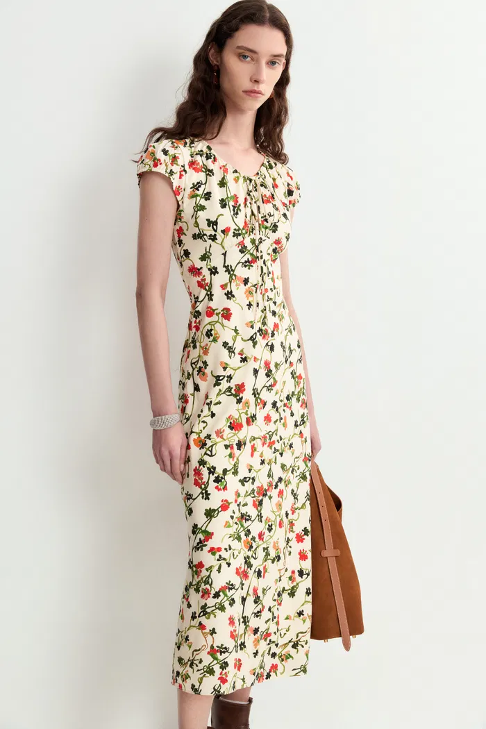 Rika Flora Dress in Midi Matte Silk Crepe - Image 4