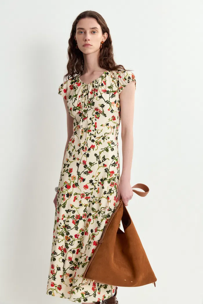 Rika Flora Dress in Midi Matte Silk Crepe - Image 5