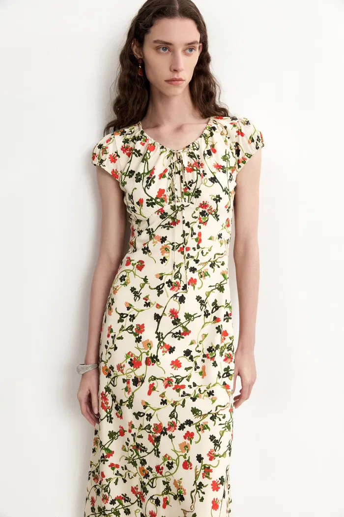 Rika Flora Dress in Midi Matte Silk Crepe - Image 6