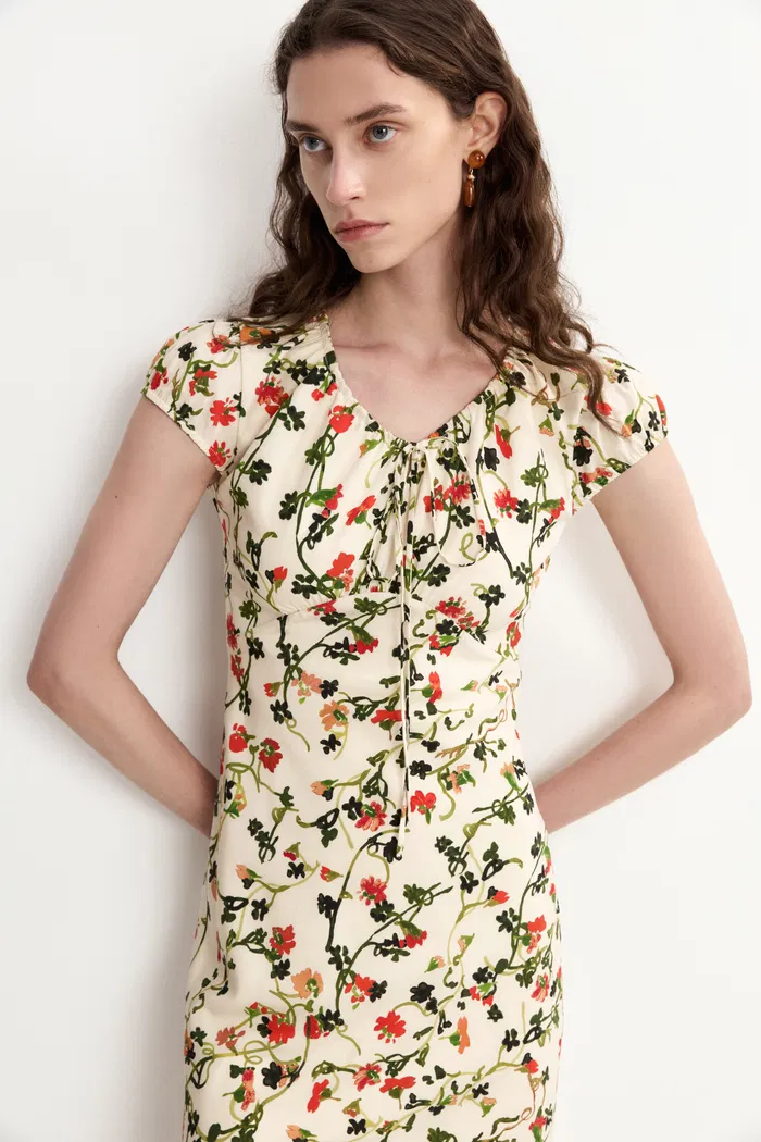 Rika Flora Dress in Midi Matte Silk Crepe - Image 7