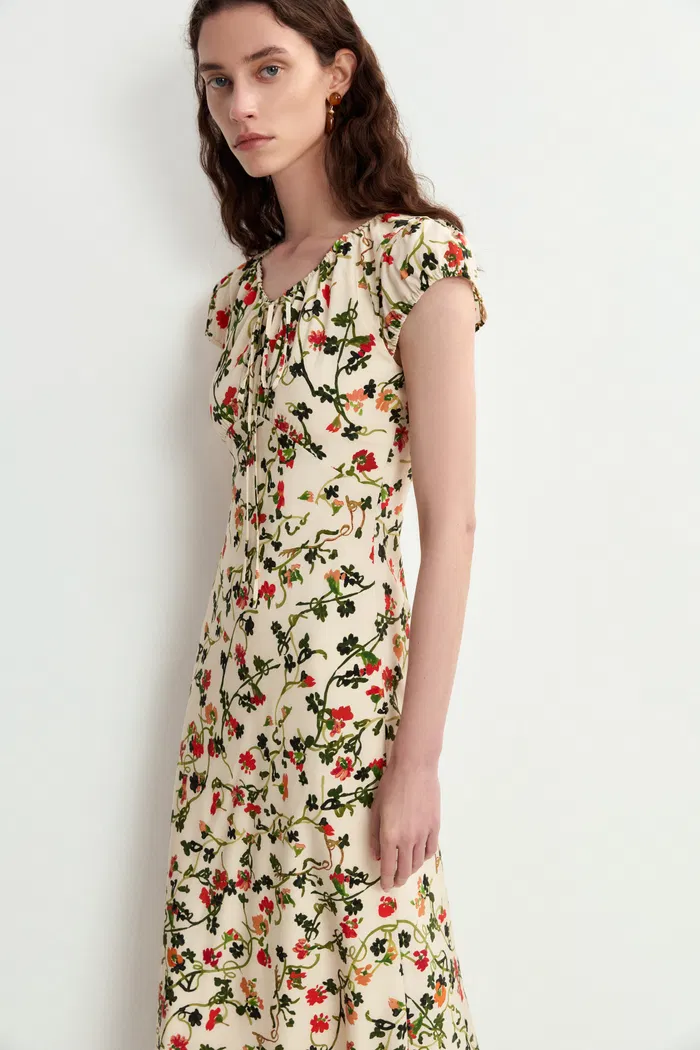 Rika Flora Dress in Midi Matte Silk Crepe - Image 8