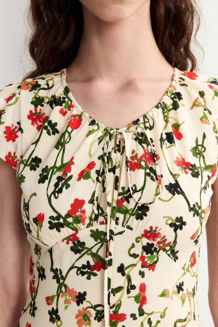 Rika Flora Dress in Midi Matte Silk Crepe - Image 9