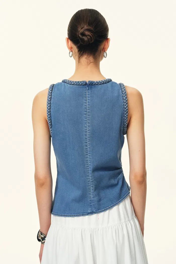 Riley Braided-Trim Denim Tank in Lightweight Stretch Denim - Image 3
