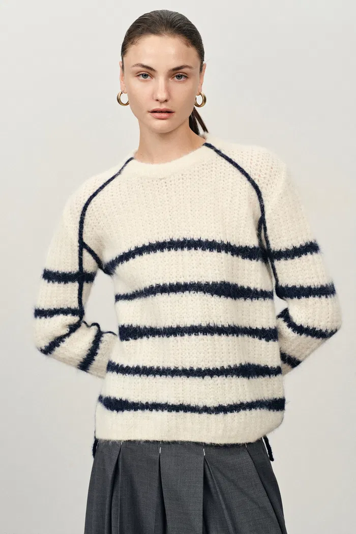Rita Hand Painted Irregular Stripe Design Sweater in Alpaca Blend - Image 2