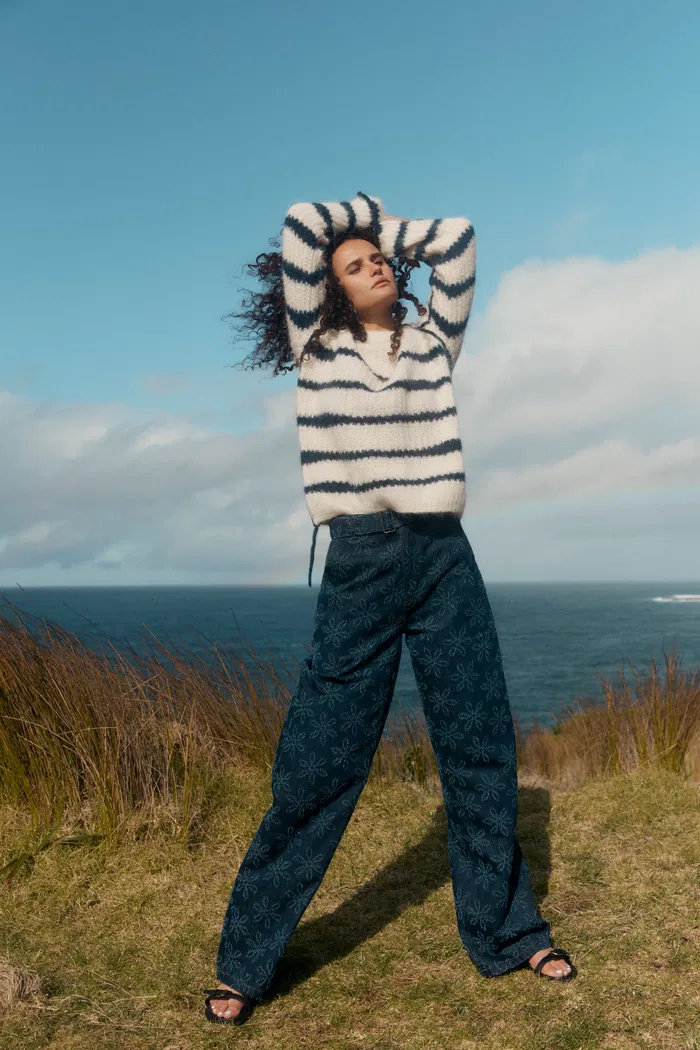 Rita Hand Painted Irregular Stripe Design Sweater in Alpaca Blend - Image 3