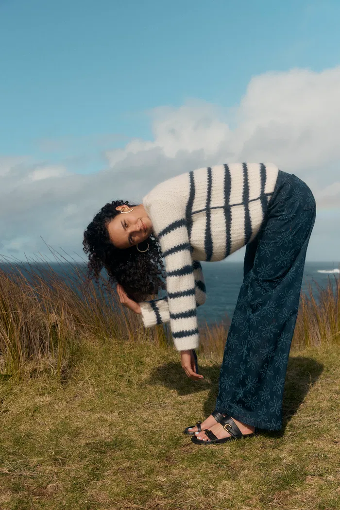 Rita Hand Painted Irregular Stripe Design Sweater in Alpaca Blend - Image 4