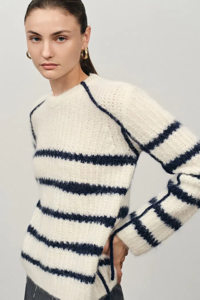 Rita Hand Painted Irregular Stripe Design Sweater in Alpaca Blend - Image 6