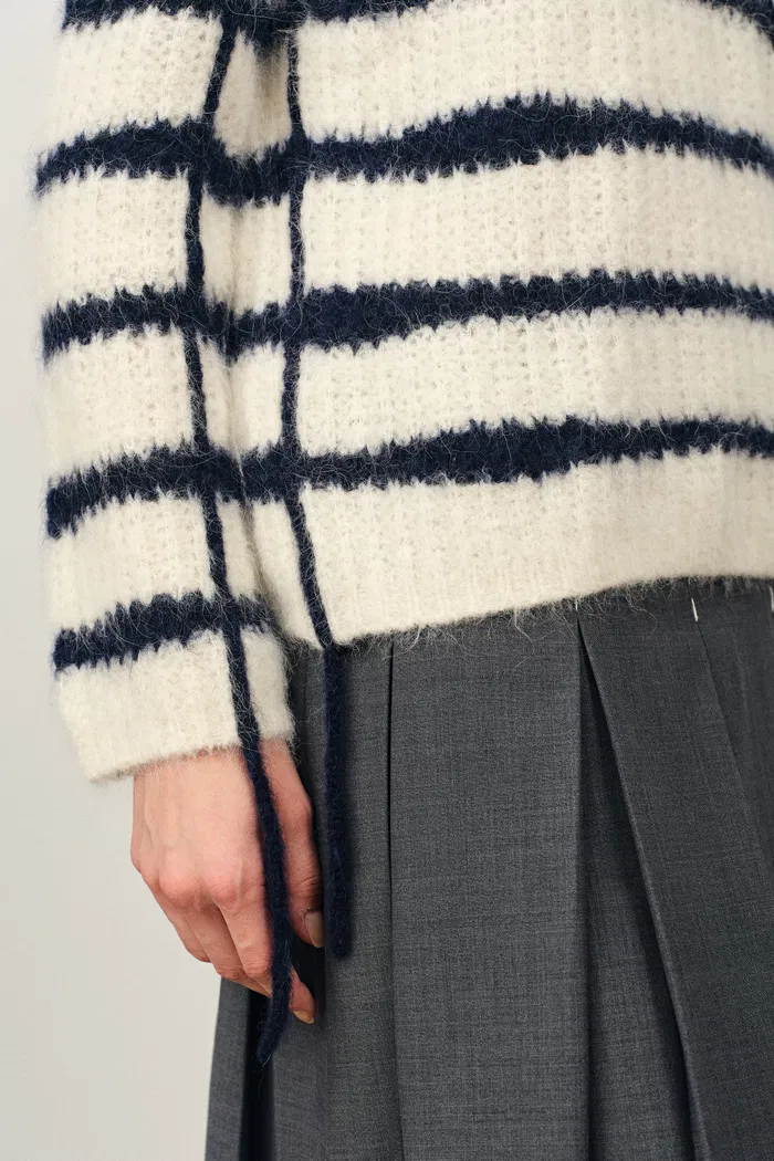 Rita Hand Painted Irregular Stripe Design Sweater in Alpaca Blend - Image 8