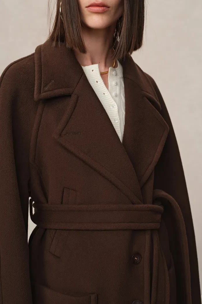 Rond Maxi Lapel Long Coat in Merino Cashmere Blend - Image 8