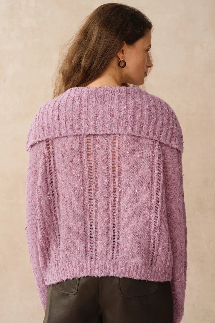 Rosalina Convertible Shawl Collar Cardigan in Merino Wool Cable Knit - Image 7
