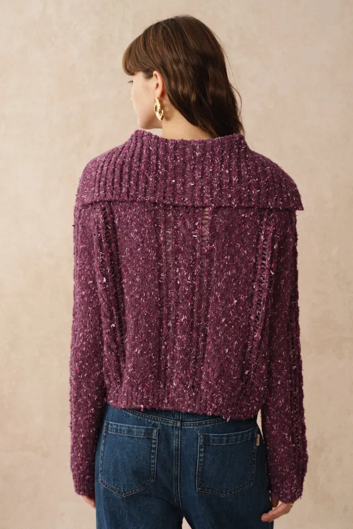 Rosalina Convertible Shawl Collar Cardigan in Merino Wool Cable Knit - Image 6