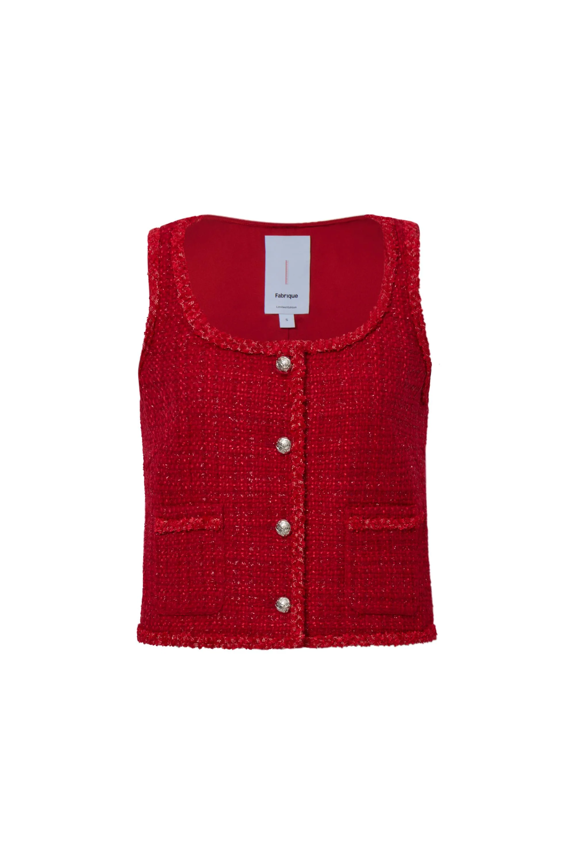 Ruby Red Handmade Silky Ribbon Tweed Vest - Image 10