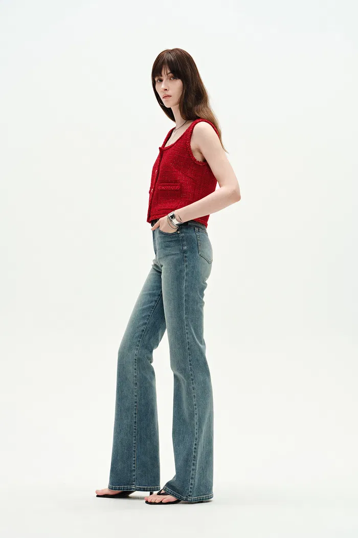 Ruby Red Handmade Silky Ribbon Tweed Vest - Image 5