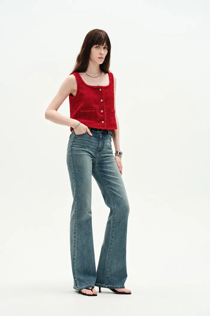 Ruby Red Handmade Silky Ribbon Tweed Vest - Image 6