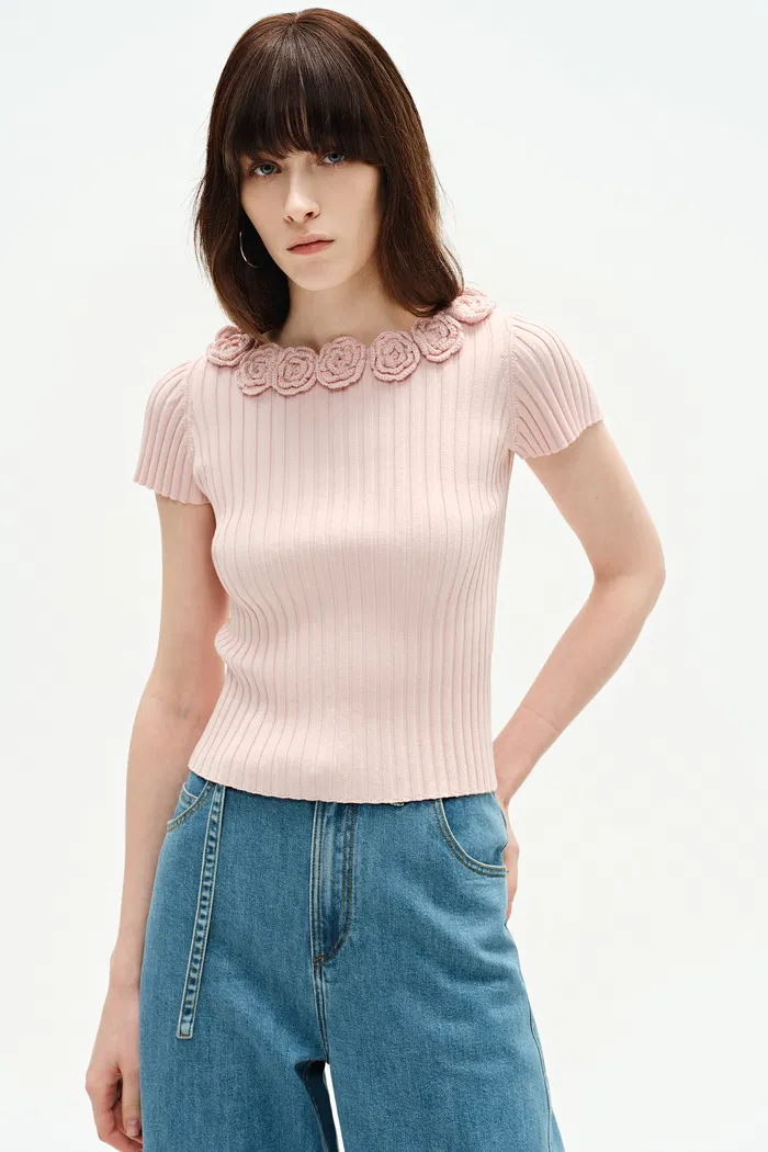 Sabrina Floral Sweater in Silk Cotton Knit - Image 4