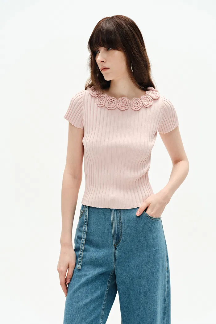 Sabrina Floral Sweater in Silk Cotton Knit - Image 5