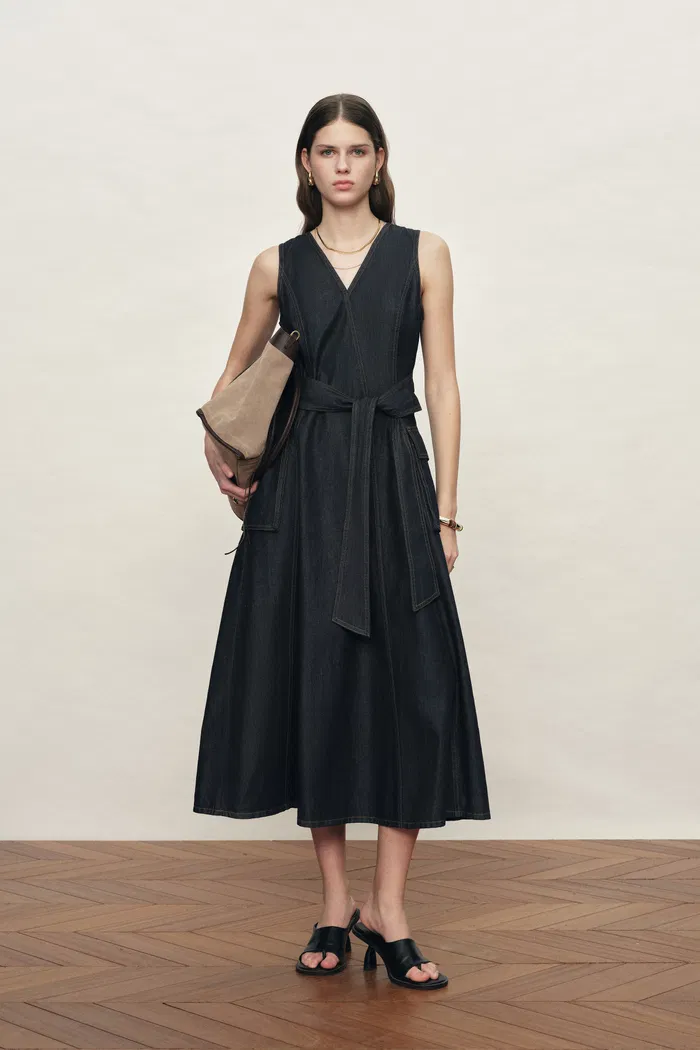 Sadie  Lightweight Washed Sleeveless A line Dress in Cotton Denim