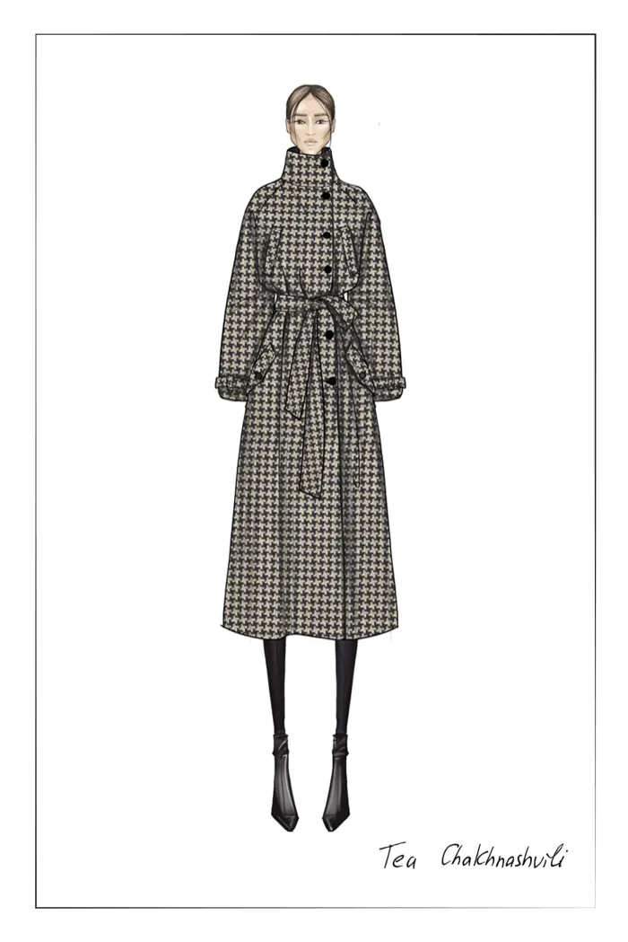 Saki Reversible Long Coat in Merino Houndstooth - Image 10