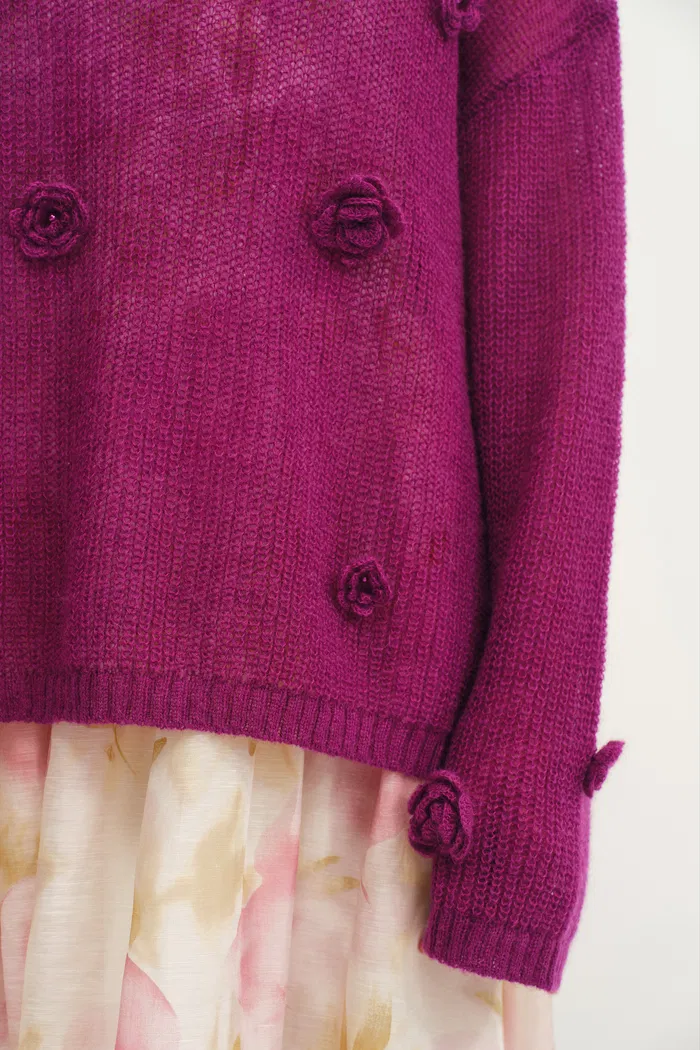 Sally Hand Crochet 3D Floral Camellia Sweater in Mohair Blend - Image 6