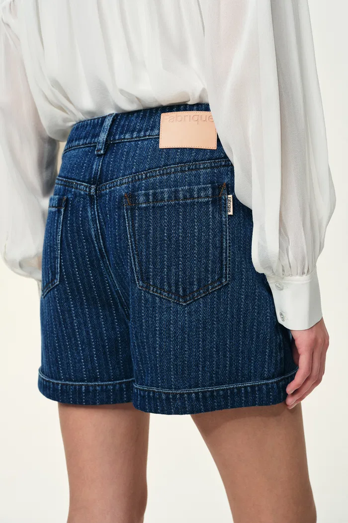 Salome Vertical Stripe Shorts in Herringbone Denim - Image 5