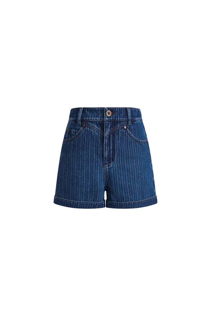 Salome Vertical Stripe Shorts in Herringbone Denim - Image 6