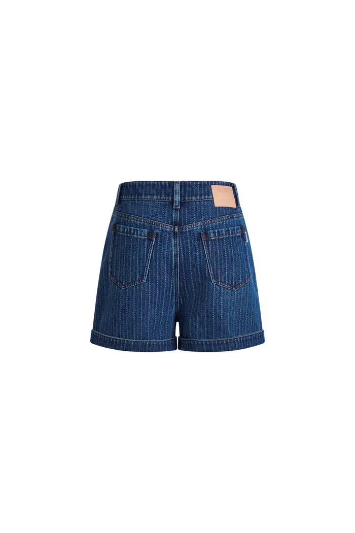 Salome Vertical Stripe Shorts in Herringbone Denim - Image 7