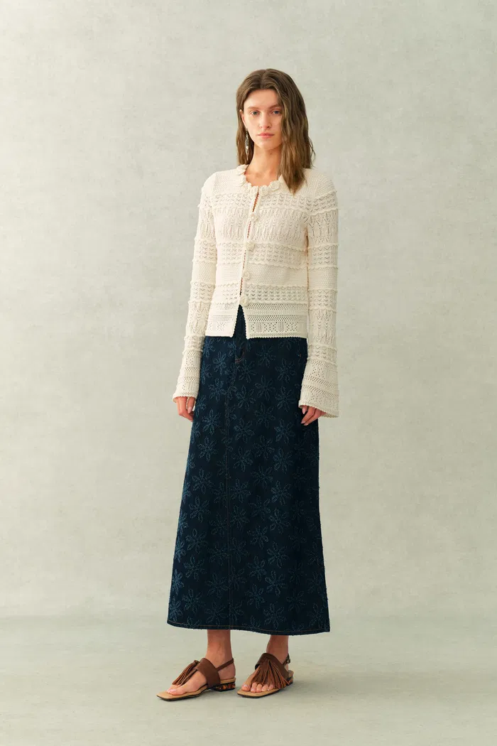 Sanchez Hand-Crocheted Floral Openwork Textured Cardigan In Cotton Yarn Knit
