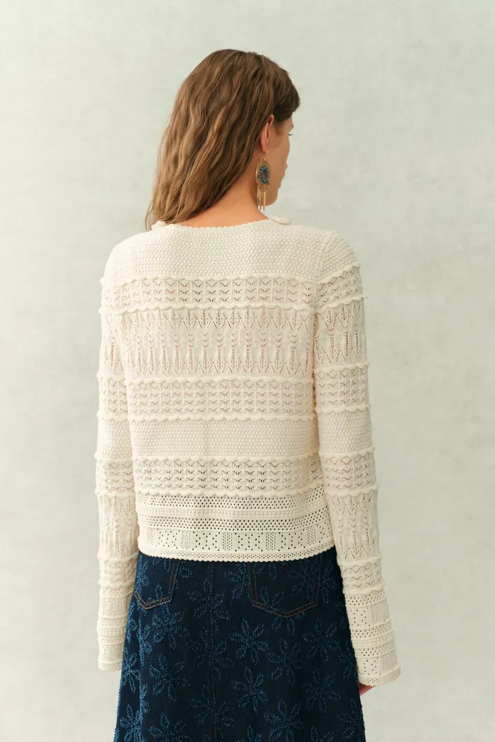 Sanchez Hand-Crocheted Floral Openwork Textured Cardigan In Cotton Yarn Knit - Image 4