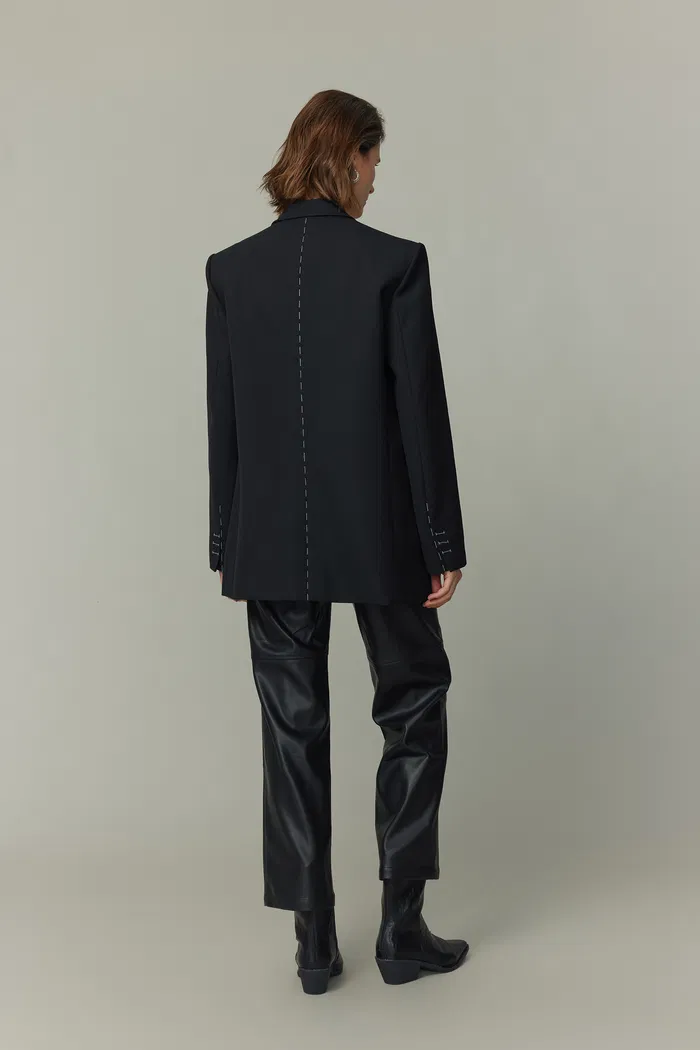 Sander Contrast Hand Stitching Blazer Suit in Fine Merino Wool - Image 4