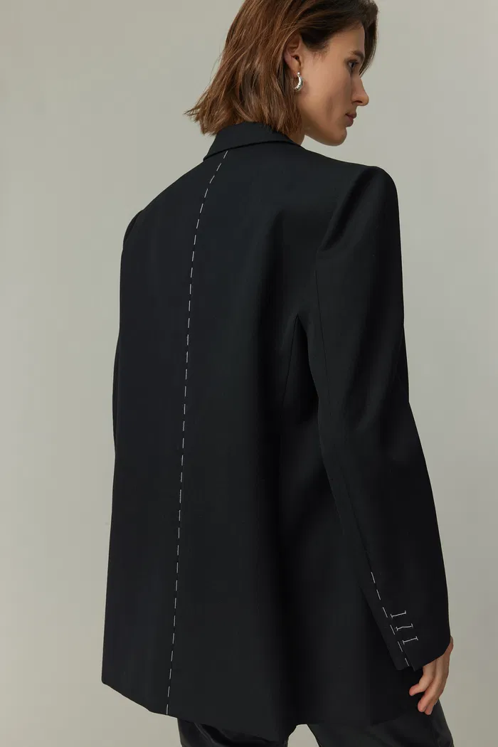 Sander Contrast Hand Stitching Blazer Suit in Fine Merino Wool - Image 6